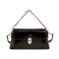 Sac sous le bras tendance en cuir verni noir plissé avec chaîne argentée - Noir
