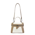 Bolso bandolera de lona y cuero caqui con asa superior y diseño minimalista en contraste - Caqui Pequeño