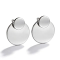 Polished silver stainless steel double disc earrings with a minimalist geometric design - Round Disk-Steel Color(EA518801S)