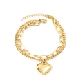 Golden double-layer 18K gold-plated stainless steel bracelet with heart charm - Gold Double Layer Heart Pendant (BR237201G)