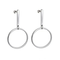 Modern geometric silver stainless steel earrings with vertical bar and large round hoop - Round-Steel Color(EA518501S)