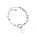 Silver stainless steel bracelet with smile pendants and Good Luck tag - Silver Smile Face Good Luck Plate (BR236401S)