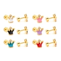 Orecchini a perno a corona in smalto colorato e acciaio inossidabile dorato con zircone - Stile Corona (EA61812MG)