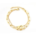 Gold double-layered stainless steel bracelet featuring a heart lock pendant design - Gold Double Layer Handcuffs Pendant (BR236301G)