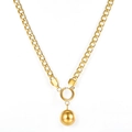 Minimalist golden cuban chain necklace featuring a polished round sphere ball pendant - Minimalist Metal Ball Pendant (NE280301G) / Gold