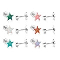 Set di orecchini a stella in acciaio inossidabile con glitter colorati in sei diverse tonalità - Stile Stella (EA61820MS)