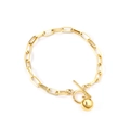 18K gold plated stainless steel paperclip chain bracelet with toggle clasp and ball charm - Gold Toggle Ball Pendant (BR236101G)