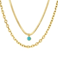 Gold-tone layered necklace with blue enamel smiley face pendant and snake chain - Blue Smiley Double Layer Necklace (NE28060HG)