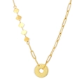 Gold asymmetric chain necklace with a textured concentric circle round pendant - Concentric Circles Round Pendant (NE280701G)