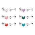 Set di 6 paia di orecchini a cuore glitterati in acciaio inossidabile lucido - Stile Cuore Glitterato (EA61770MS)