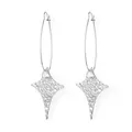 Silver stainless steel hoop earrings with star pendant and purple zircon stones - Silver Star Hammered Style (EA553602S)