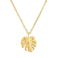 Golden stainless steel necklace featuring a hollow monstera leaf pendant on a white backdrop - Hollow Monstera Leaf Pendant (NE280901G)