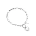 Silver stainless steel chain bracelet with heart pendant and OT toggle clasp - Silver Heart Pendant (BR236201S)