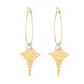 Golden earrings with large hoops, textured star pendants, and teardrop zircon accents - Gold Star Hammered Style (EA553602G)