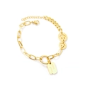 18K gold-plated stainless steel chain bracelet with smiley face and Good Luck tag - Gold Smile Face Good Luck Plate (BR236401G)