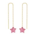 Elegant gold-plated chain earrings with sparkling pink crystal star pendants for women - Gold Threader Pink Star