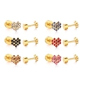 Set di sei paia di orecchini a cuore in acciaio inossidabile con strass colorati e chiusura a vite - Stile Cuore con Strass (EA61780MG)