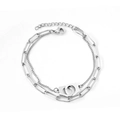 Silver double-layer stainless steel bracelet with paperclip chain and handcuff pendant - Silver Double Layer Handcuffs Pendant (BR236301S)