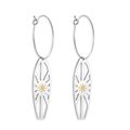 Pendientes de aro plateados de acero inoxidable con colgantes de sol y diseño moderno - Estilo Sol Hueco Plata (EA555101S)