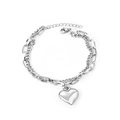 Double layer stainless steel bracelet with heart pendant and mixed chain styles - Silver Double Layer Heart Pendant (BR237201S)
