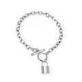 Silver stainless steel double chain bracelet with heart lock pendant and OT toggle clasp - Silver Toggle Padlock Pendant (BR238201S)