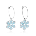 Pendientes de aro de acero plateado con colgante de copo de nieve en esmalte azul claro - Estilo Copo de Nieve Esmalte Plata (EA555301S)