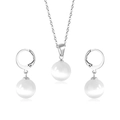 Set gioielli minimalista in acciaio inox con collana in opale bianco e orecchini tondi - Colore Acciaio Pietra Occhio di Gatto Bianca