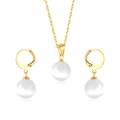 Set gioielli in acciaio dorato con collana e orecchini in pietre tonde occhio di gatto bianco - Colore Oro Pietra Occhio di Gatto Bianca