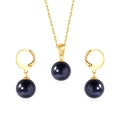 Elegante set di gioielli placcati oro con collana e orecchini in occhio di gatto viola - Colore Oro Pietra Occhio di Gatto Nera