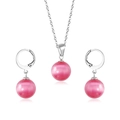 Parure de bijoux en acier argenté avec collier et boucles d'oreilles en œil de chat rose - Couleur Acier Pierre Oeil de Chat Rose