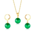 Parure de bijoux dorés avec collier pendentif œil de chat vert émeraude et boucles d'oreilles - Couleur Or Pierre Oeil de Chat Vert Foncé