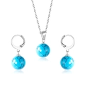 Parure en acier inoxydable argenté avec perles de turquoise rondes et veines noires - Couleur Acier Pierre Style Turquoise Bleue