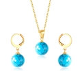 Parure de bijoux dorés élégante avec perles turquoise au design rond moderne pour femme - Couleur Or Pierre Style Turquoise Bleue