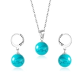 Parure de bijoux de luxe en acier inoxydable avec perles de turquoise, collier et boucles - Couleur Acier Pierre Style Turquoise Verte