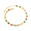 Cavigliera dorata a doppio strato con ciondoli occhio del male colorati e chiusura - Stile Malocchio Multicolore Dorato (AN11020M)