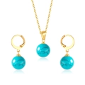 Parure en acier inoxydable doré avec pierres turquoises rondes et pendentifs sphères - Couleur Or Pierre Style Turquoise Verte