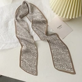 Pleated skinny scarf with vintage geometric patterns in brown and cream earth tones - 10*130cm / Beige Coffee