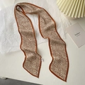 Pleated narrow silk scarf with retro geometric patterns in brown and cream colors - 10*130cm / Pink