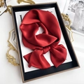 Elegant wine red satin silk scarf tied in a bow knot inside a luxury gift box - 15*150cm / Burgundy