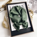 Elegant emerald green silk scarf with smooth satin finish tied in a stylish bow knot - 15*150cm / Lake Green