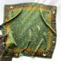 Detail of vintage flora and fauna print on high-end silk twill square scarf texture - Vintage Illustration Green (ZC-60-Green)