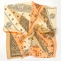 Eleganter Seidenschal mit Paisleymuster und Punkten in Beige und Creme Tönen - 53x53cm / Beige Khaki (ZS-24)