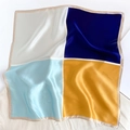 Moda foulard di seta quadrato con motivi color block in blu navy e giallo zenzero - Verde Acqua Giallo Navy