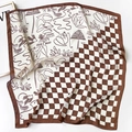 Foulard in seta a scacchi classico con illustrazione artistica marrone e finitura lucida - Taglia unica / Beige Caffè