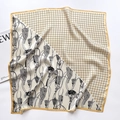 Silk square scarf with yellow border and elegant black white polka dot tassel design - Colorblock Polka Dot Floral (ZC-47-Beige) / 65x65cm / Beige