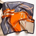 Equestrian pattern silk scarf featuring orange and grey harness print details - 53*53cm / Navy Orange
