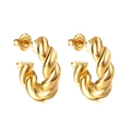 Chic 18K gold plated C-shaped twisted earrings in stainless steel with spiral design - Open Semi-Circle Twist Rope Style (EA315901G) / 6.5*23mm / Gold