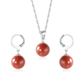 Parure en pierre de sable rouge avec collier de perles rondes et boucles d'oreilles - Couleur Acier Grès d'Or Rouge