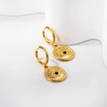 Goldene Kreishänger mit bösem Auge und Türkis-Stein im minimalistischen Luxus-Design - Edelstein Besetzter Teufelsauge Anhänger Stil(EA57190JG)