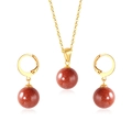 Ensemble collier et boucles d'oreilles dorés avec perles de grès brun étincelantes - Couleur Or Grès d'Or Rouge